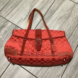 Authentic Red Signature Coach Flap Toto Handbag