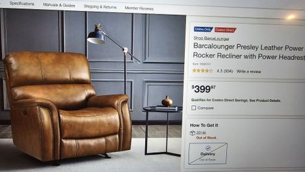 Barcalounger Presley Leather Power Rocker Recliner With Power Headrest