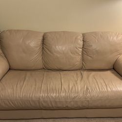 Comfortable Sturdy & Firm Tan Leather Sofa 
