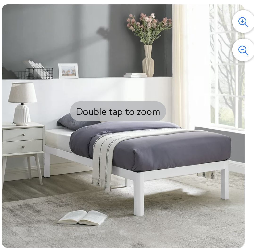 Mainstays Wood Slat White Metal Platform Bed Frame, Twin