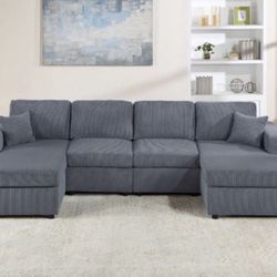 New Dark Or Light Gray Double Chaise Sectional Sofa Couch 