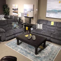 Tulen Gray Reclining Living Room Set (SOFA and LOVESEAT