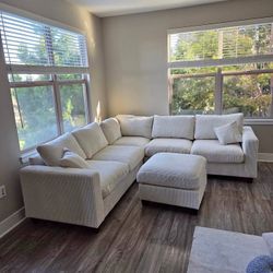 New Corduroy Sectional.  Beige , Grey Or Green.  99”x99”.  Free Delivery!