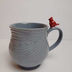Temptations by Tara Mug Cup Gray Woodland Red Cardinal Bird On Handle 16 Oz.