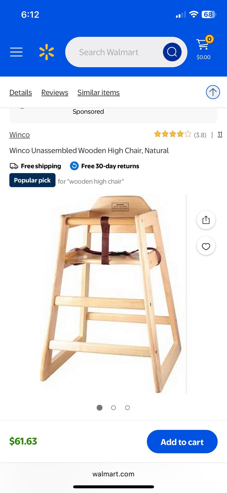 Assembled High Chair for Toddler – $25