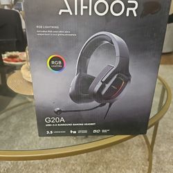 AIHOOR Gaming Headset with Stereo Surround Sound, Over Ear Headphones,Noise Cancelling Mic,Durable Steel Sliders,Ultra-Low Latency Games & RGB LED Lig
