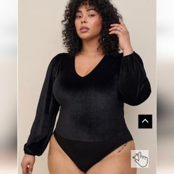 Stretch Velvet black V-Neck Long Sleeve Bodysuit Plus size 5x