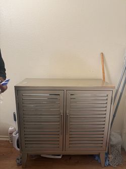 Gray Louvered Door Storage Cabinet