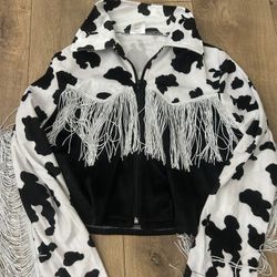 Never User Cow Print Fringe Jacket Spirit Size S 