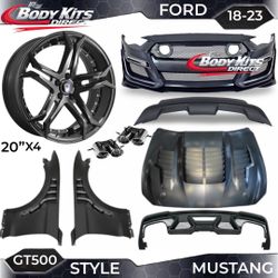 15-23 Ford Mustang Shelby Style Gt500 Front Bumper Fender Hood Diffuser Spoiler Tips Rims Wheels