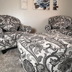 Black & White Chairs & Ottoman