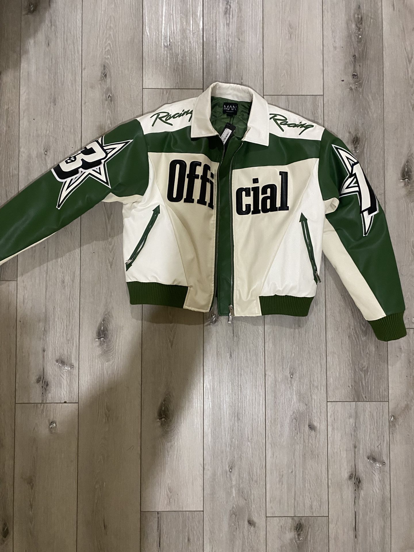 Boxy Fit PU Moto Collared Bomber Jacket size M