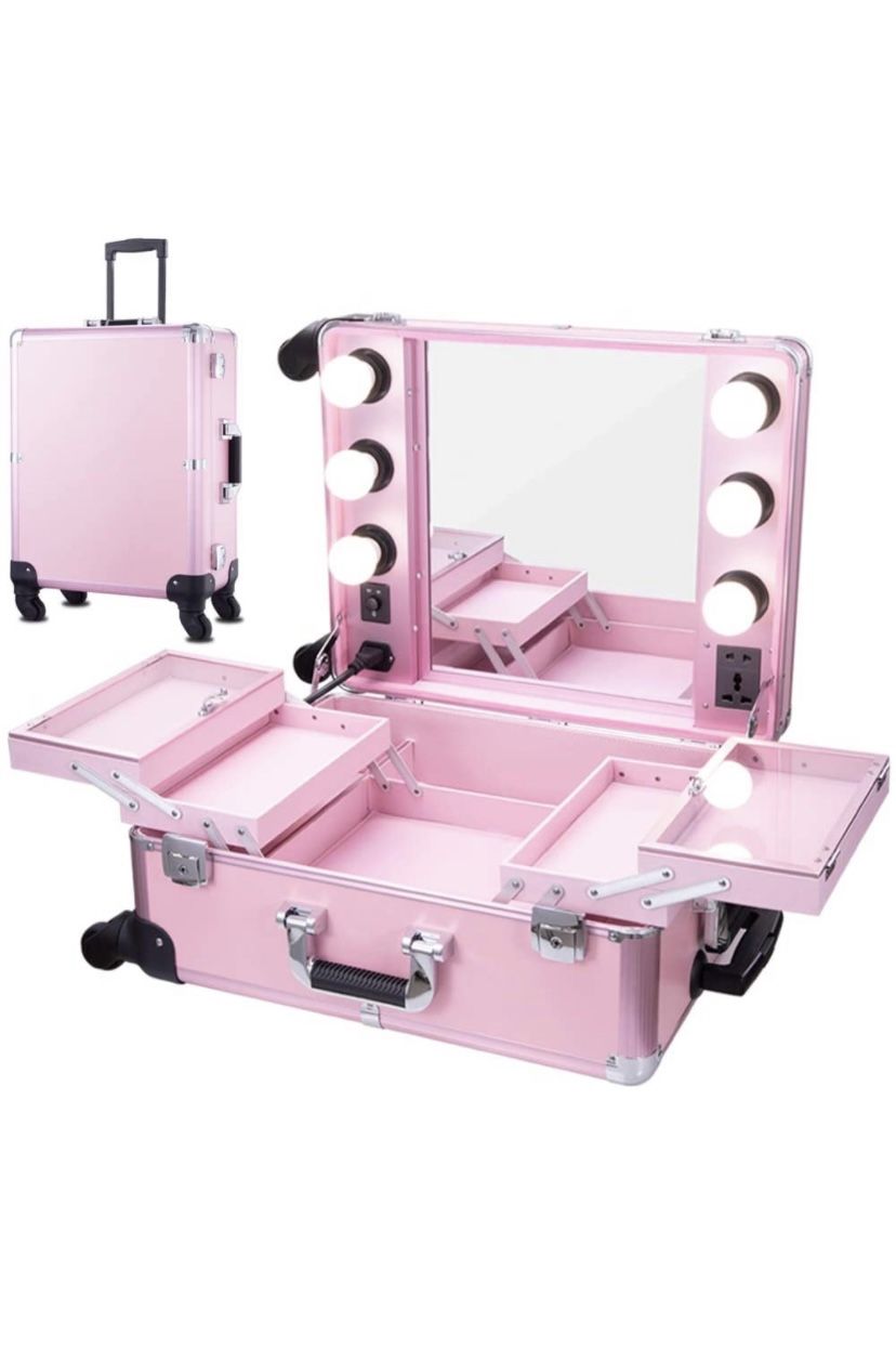 Makeup Case with Light Wheeled Organizer Vanity Case