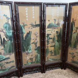 Vintage Japanese Four Seasons Divider Jade & Mother of Pearl 43.5”