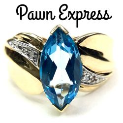 10K Blue Topaz Marquise-Cut Ring 