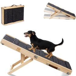 🥨Small Dog Ramp for Bed and Couch Wooden Adjustable Pet Stairs for Dogs and Cats 31.6" Non Slip Foldable Ramp with 4 Height Settings 10"-17" for Pupp