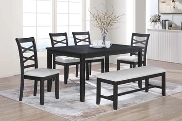 Brand New 6-Piece Black Dining Table Set with Bench
