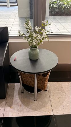 Round Side Table with Storage Basket