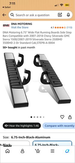 DNA Motoring 6.75" Wide Flat Running Boards Side Step Bars Compatible with 2007-2018 Chevy Silverado GMC Sierra 1500/2007-2019 Silverado Sierra 2500HD