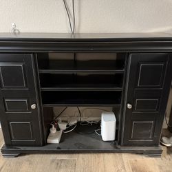 Black Distressed TV stand And Matching Wall Mirror
