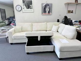 New Fur-like Soft Corduroy Sectional. Beige/Grey. 106x77x35H. Free Delivery!