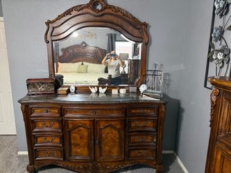 Solid wood marble top bedroom set