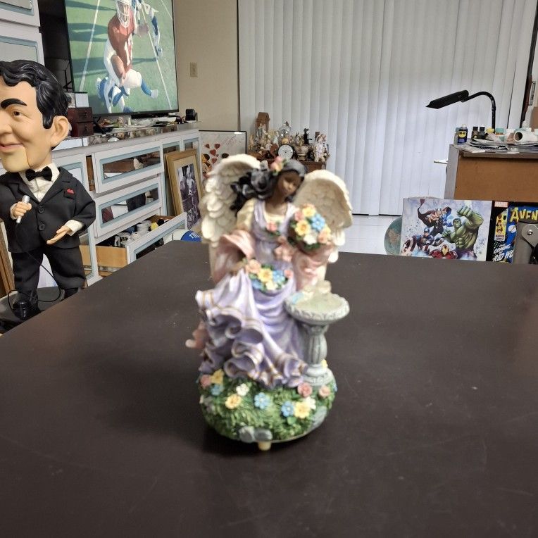 Beautiful Wind Up Music Box, Guardian Angel Who Plays "The Rose " Works Great 7" Tall