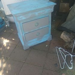 Antique Vintage Restored Upcycled Bedside Table, End Table, Nightstand Turquoise Teal RUSTIC