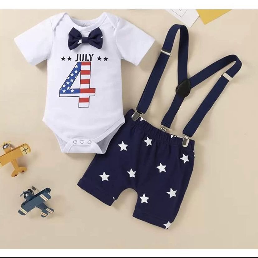 Baby Boy First Fourth of July and Birthday Clothes Infant Funny Bowtie Bodysuit