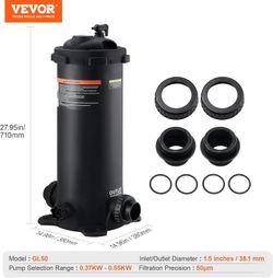 VEVOR 2026 Cartridge Pool Filter Tank & Element | Large 50Sq. Ft #2222Q T6