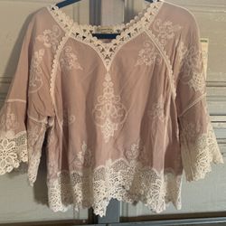 Democracy Blouse Olive Green Embroidered Top Lightweight