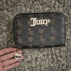 Juicy Couture Women's Zip-Around Wallet Black Brown Heart Accent Designer Logo