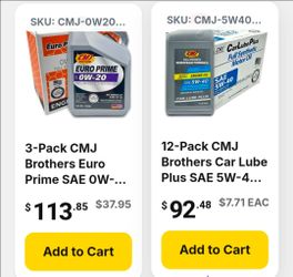 CMJ Brothers Euro Prime 0W-20 Full Synthetic Motor Oil 3-Pack