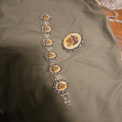 Vintage Needle Point Brooch/pendant And Bracelet