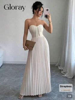 Gloray Strapless Corset Pleated Maxi Dress