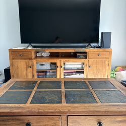 Solid Wood And Stone Entertainment And Coffee Table