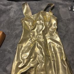 Metallic Vegan Leather Dress In Gold
