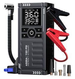 Car Battery Jump Starter with Air Compressor [NEW] - 4500A 150PSI Portable Car Jump Starters (All Gas/10L Diesel) with Tire Inflator, 12V Car Battery 