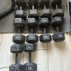 Dumbbells weights pairs of 95,90,85,80,75, all prices are in description 850lbs total