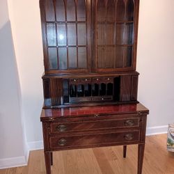 Ca. 1930 Mahogany Tambour Secretary Desk with Hutch by Maddox Tables Co. In Hepplewhite Style