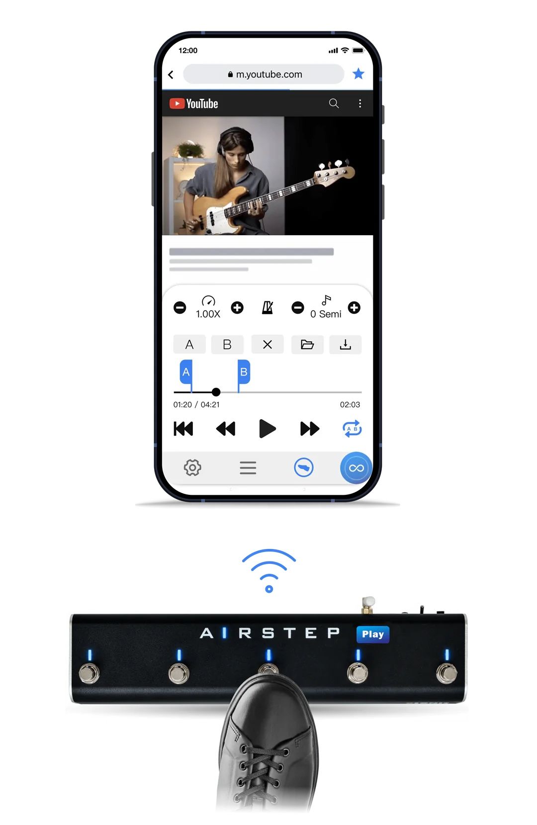 XSONIC Airstep Play GUITAR PEDAL Online Video & Audio Hands-free Controller for YouTube
