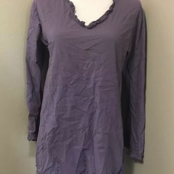 Bhag's Long Purple Beaded Ruffle Long Sleeve Cotton Boho Tunic Top Free Size