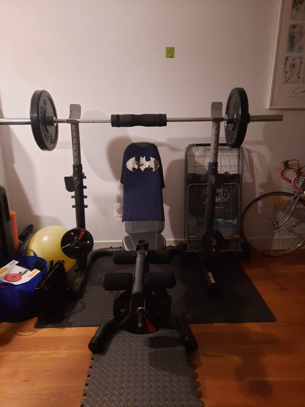 Weights, Bench, Squad Rack, Olympic Bar