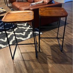 Set 2 Ashley Furniture Wood Metal Bar Height Stools Barstools