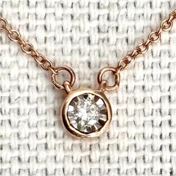 14K solid rose gold genuine diamond pendant , 0.12 carats , chain Included 
