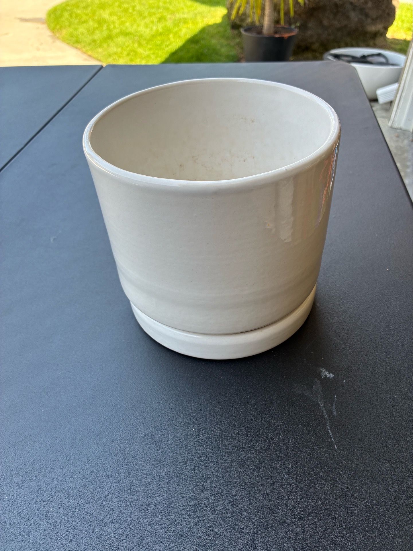Vintage Gainey 6 inch Pottery Flower Pot White glazed