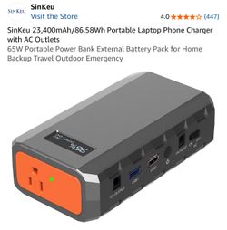 SinKeu 23,400mAh/86.58Wh Portable Laptop Phone Charger with AC Outlets 65W Portable Power Bank External Battery Pack for Home Backup Travel Outdoor Em