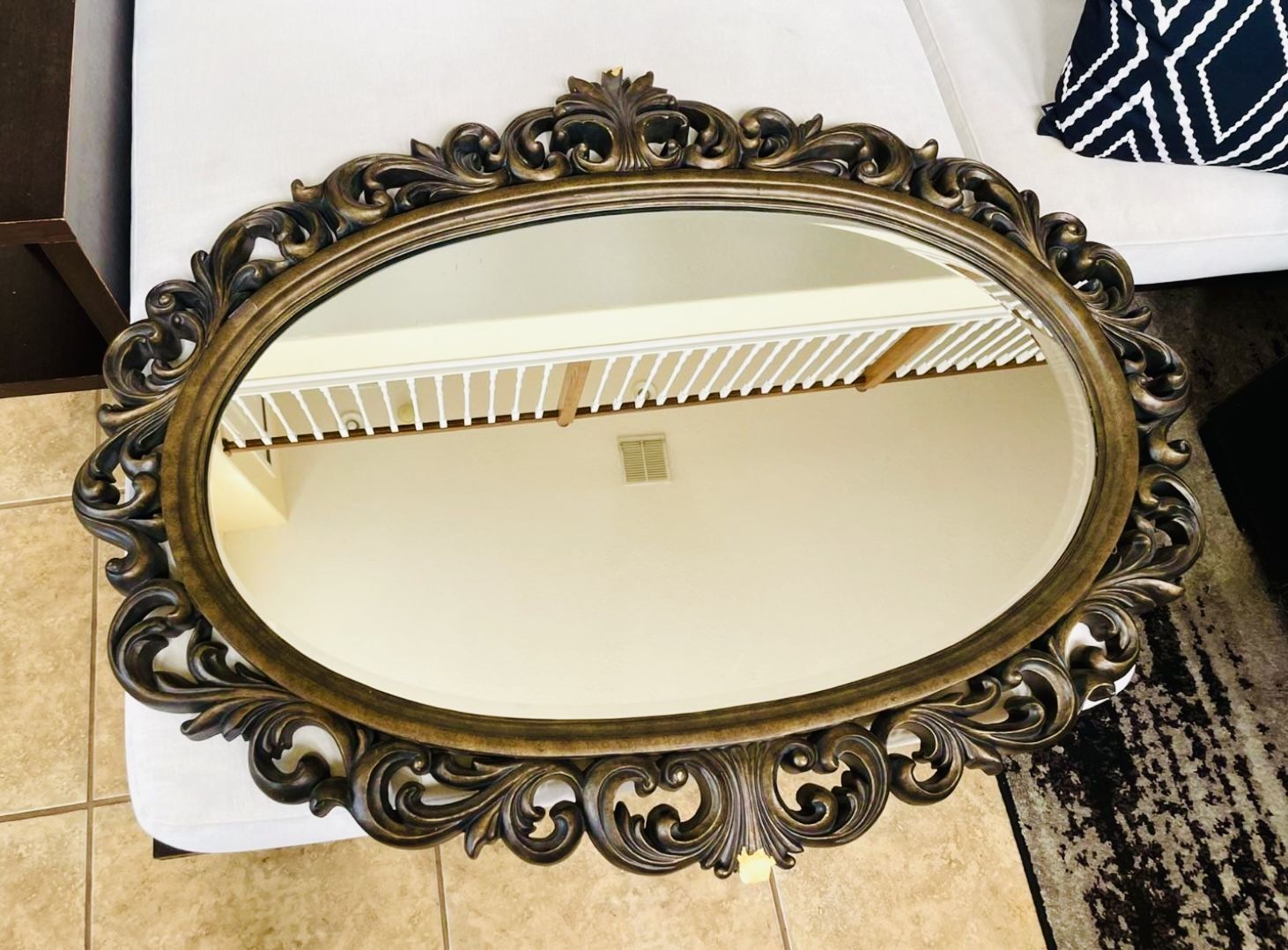 Huge Antique Ornate Oval Mirror