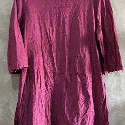 Bryn Walker Raspberry Color Linen Midi Length Shirt Dress - size S Lagenlook 