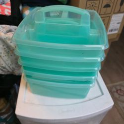 Stackable Mint Plastic Storage Caddies / Classroom Organizers (Set of 5)